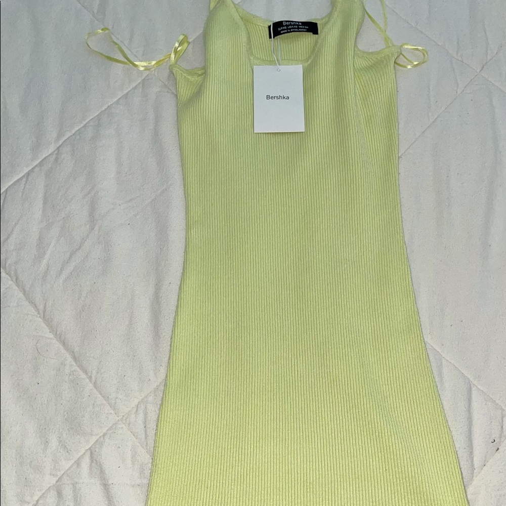 Yellow Green Ribbed Midi Dress